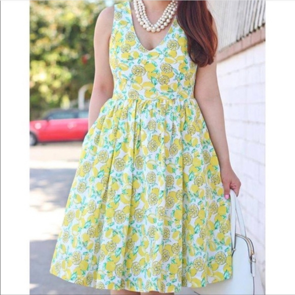 Anthropologie Lemon Print Sleeveless V-Neck Sundress